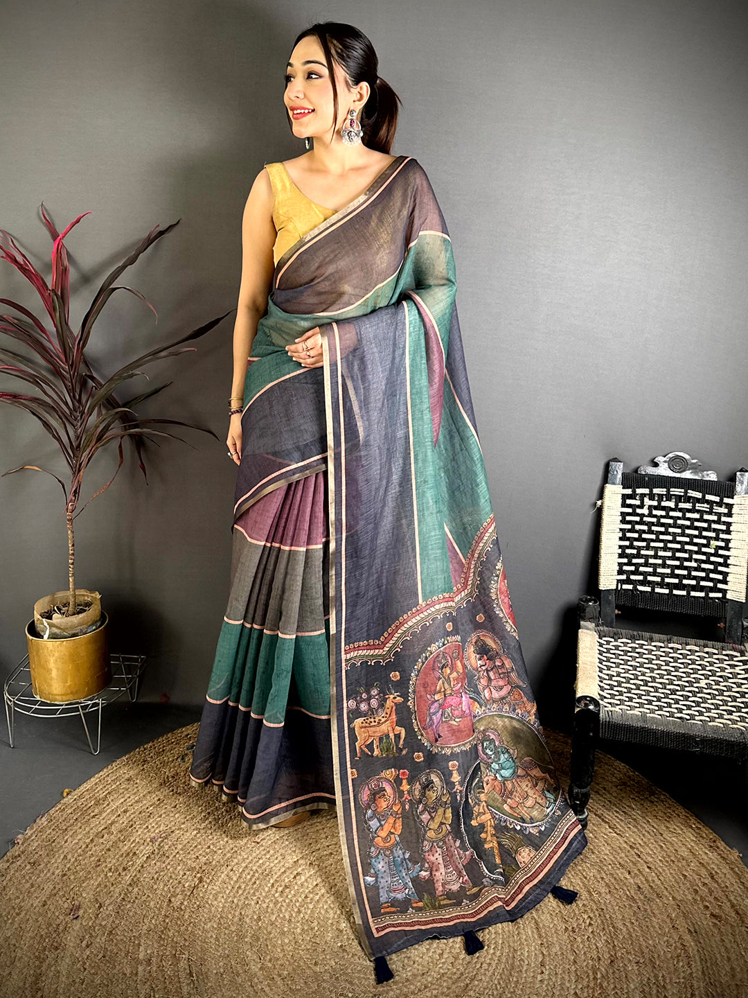 Heritage Stripe Linen Tissue Saree