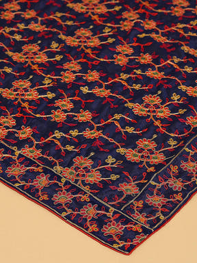 Close-up of navy dupatta with resham thread embroidery