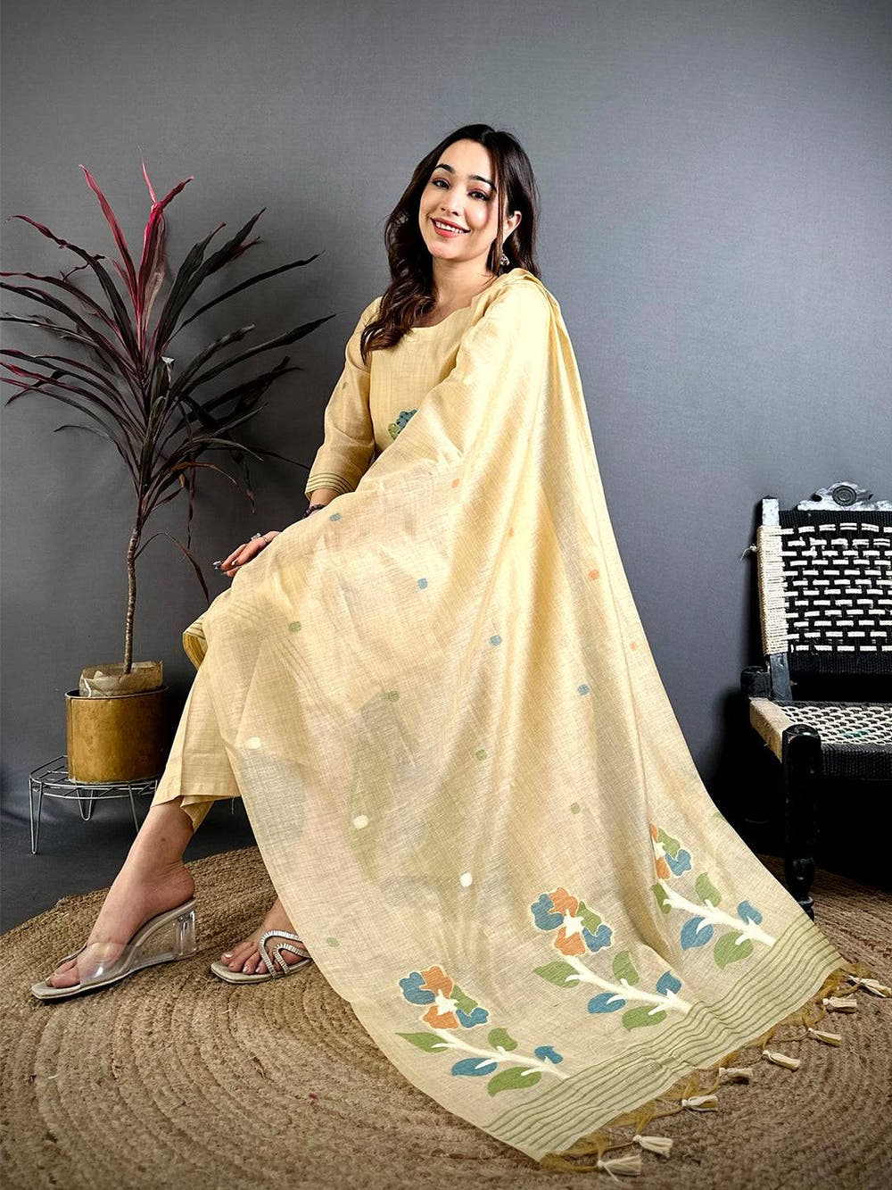 Cream Elegance Handwork Suit Set