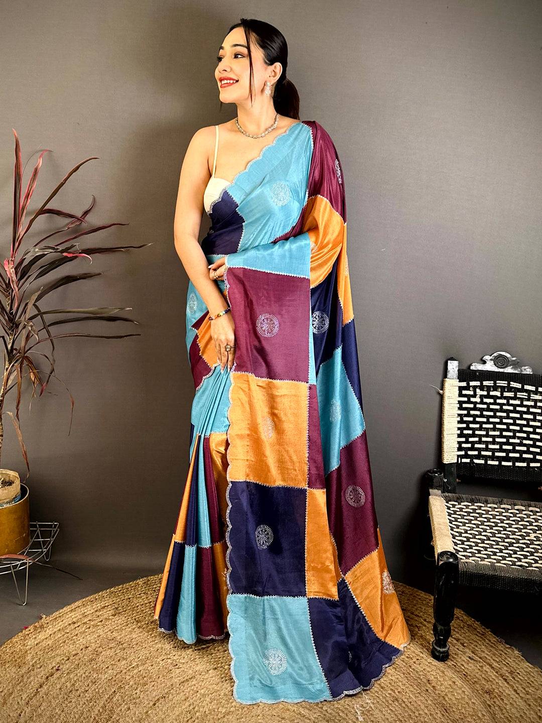 Radiant Multi Colour Printed Chinnon Chiffon Saree