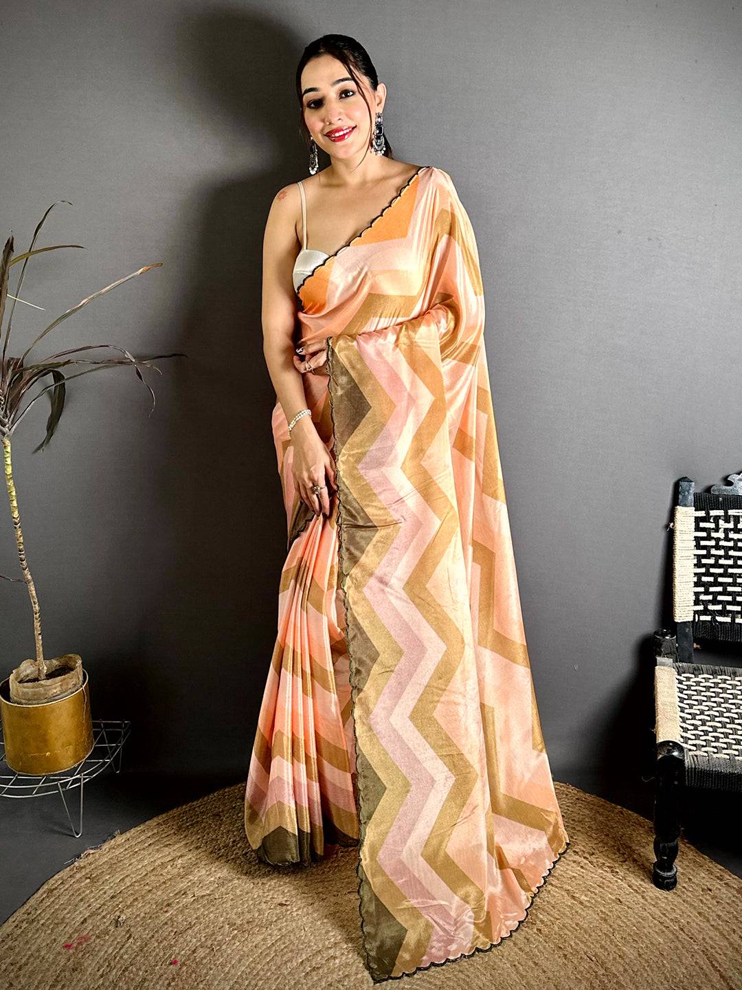 Regal Ombre Zigzag Chinnon Chiffon Saree