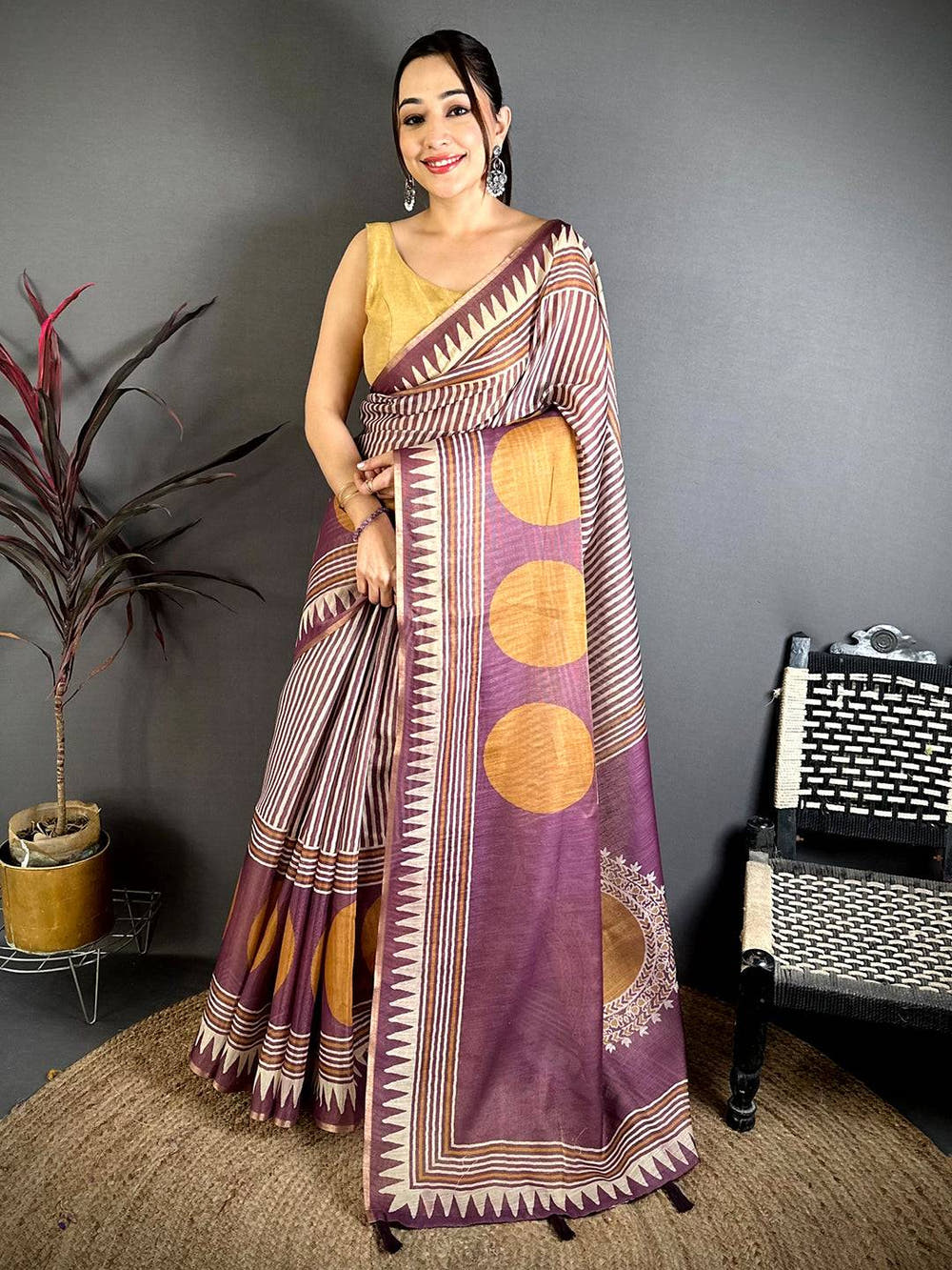 Majestic Ajrakh Print Linen Saree


