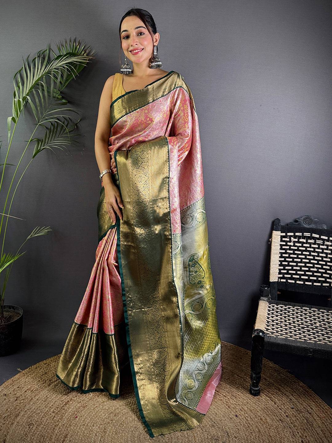 Peach Dharamavaram Kanchi Pattu Border Saree