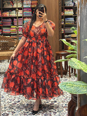 Scarlet Bloom Floral Kota Midi dress with puff sleeves