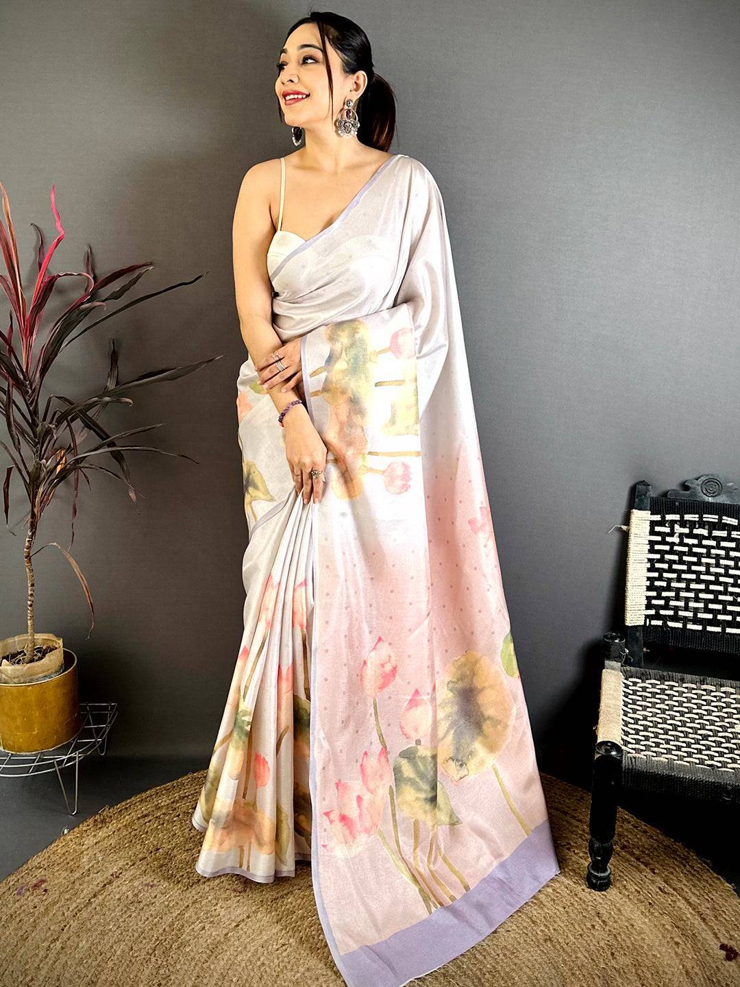 Radiant Barbie Tone Lotus Saree