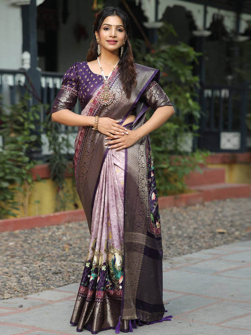 Viscose Dola Silk Saree With Zari Weaving Pallu In Light Purple Colour - Luxe