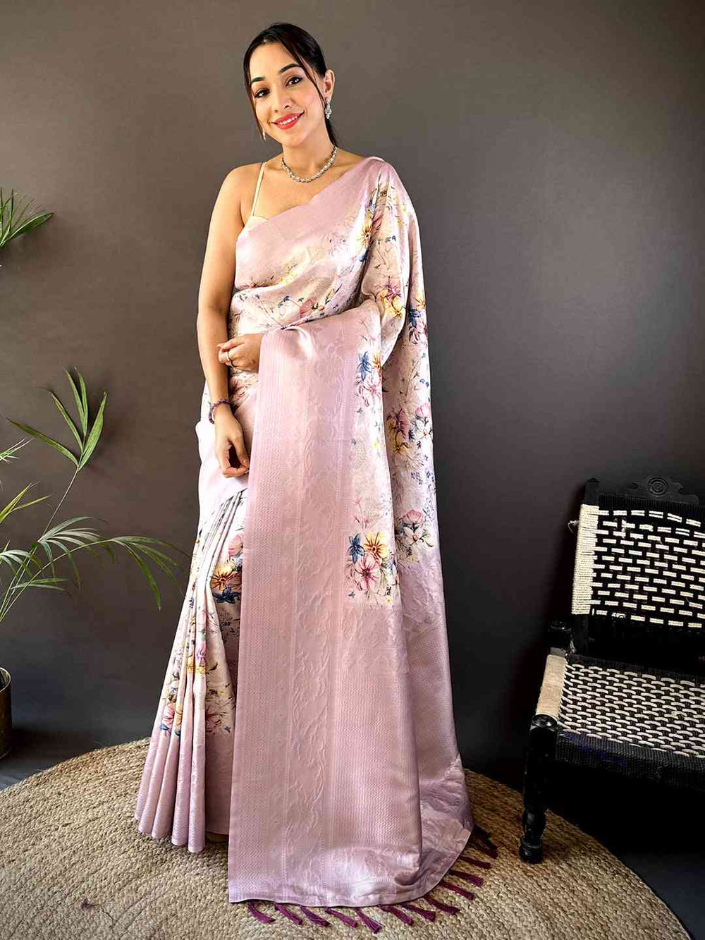 Lavender Kanjivaram Digital Silk Saree