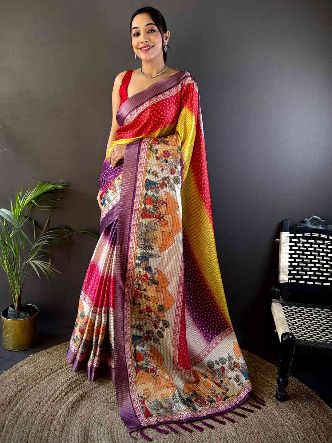 Artful Silk Blend Bandhani Print Saree


