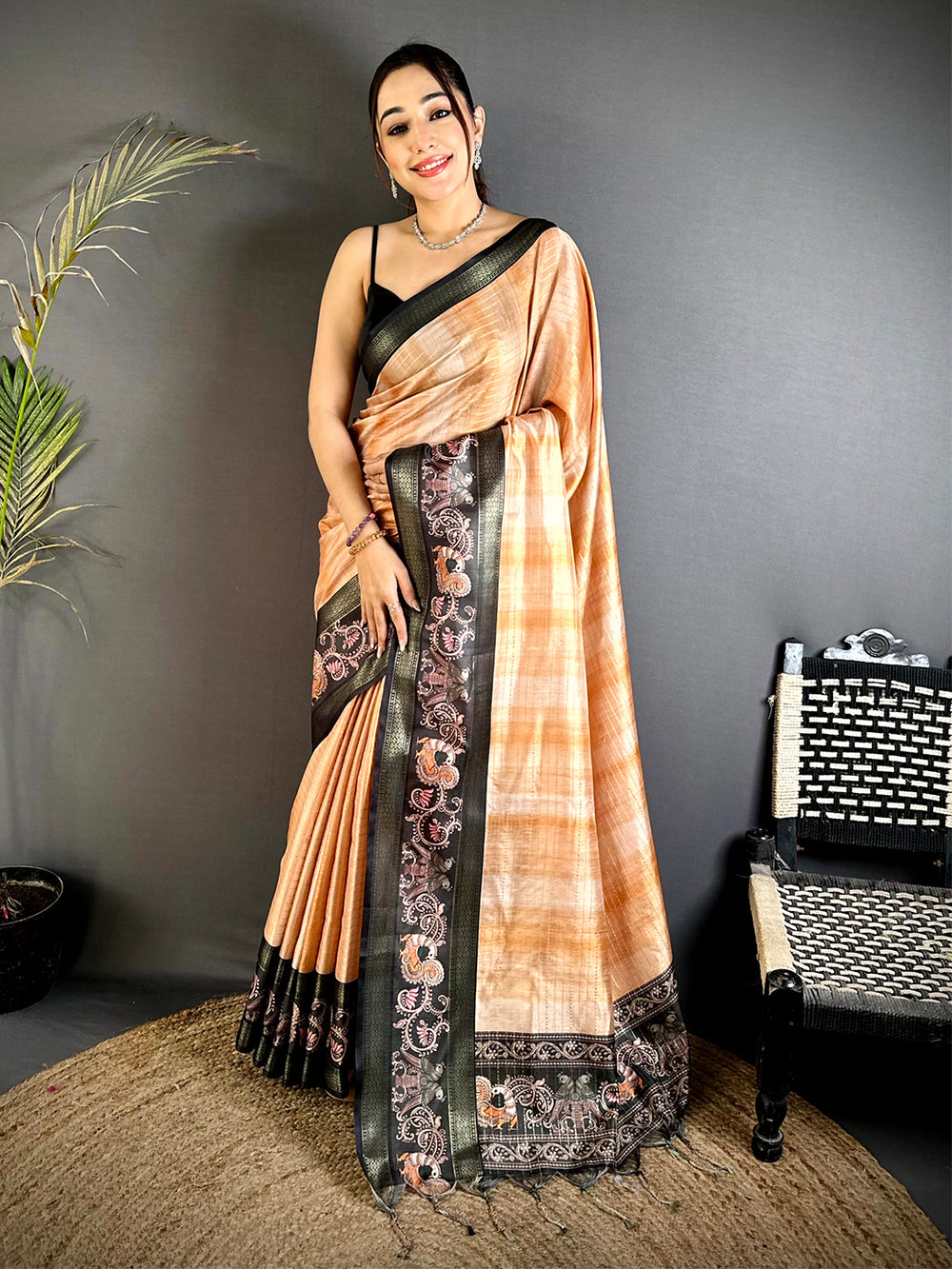 Peach Shibori Print Semi Silk Saree