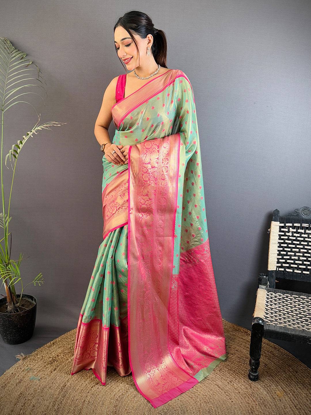 Pista Kanjivaram Zari Tissue Saree