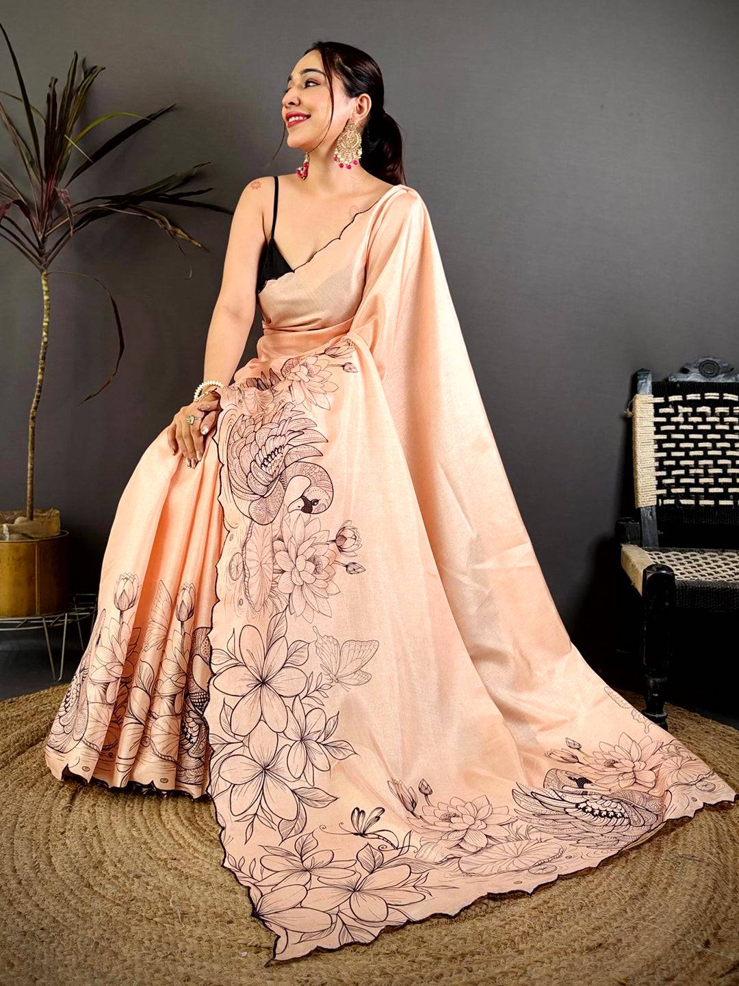 Stylish Tussar Resham Embroidered Saree