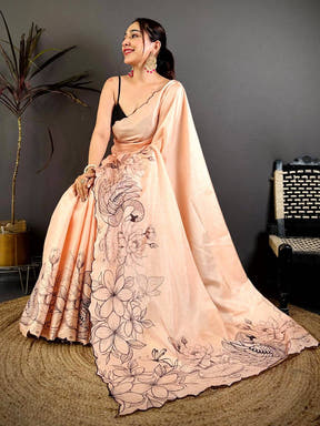 Stylish Tussar Resham Embroidered Saree
