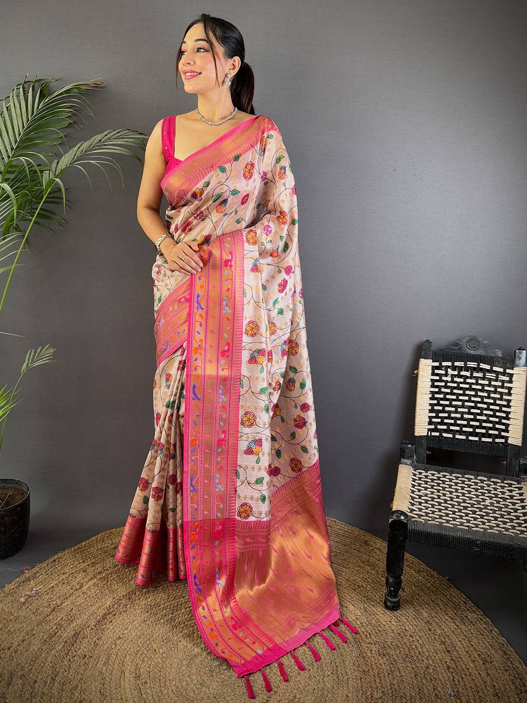 Ethereal Kalamkari Printed Tissue Saree


