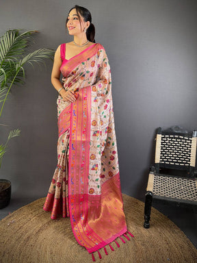 Ethereal Kalamkari Printed Tissue Saree

