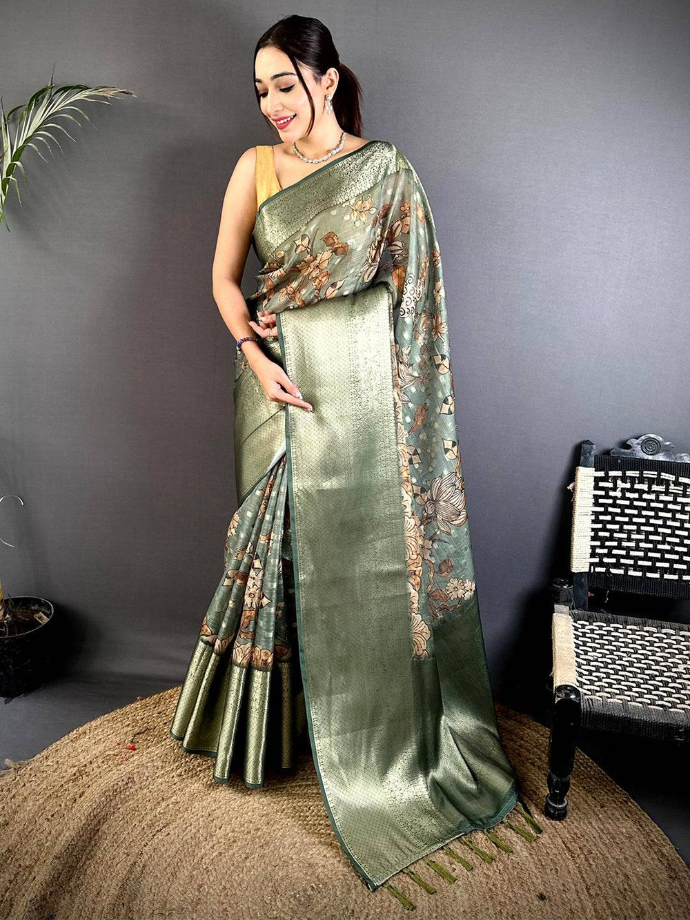 Royal Kota Doriya Kalamkari Printed Saree