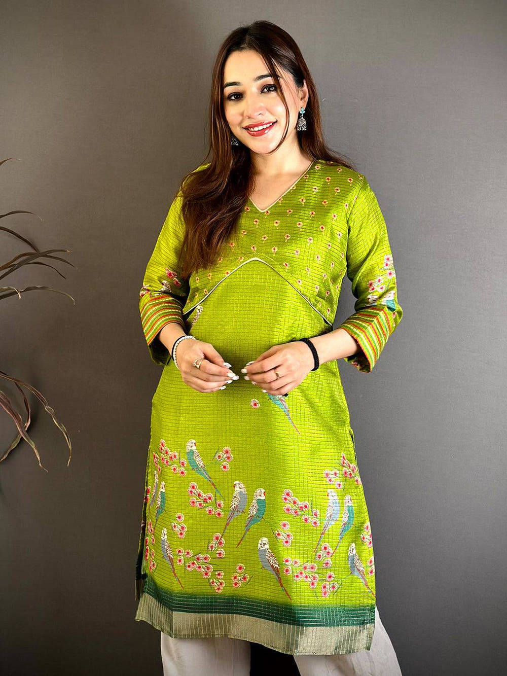 Graceful Tussar Check Ethnic Kurti