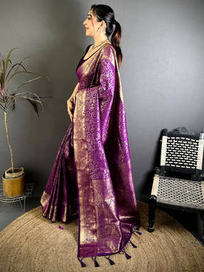 Radiant Kanjivaram Self Gold Zari Weave Saree