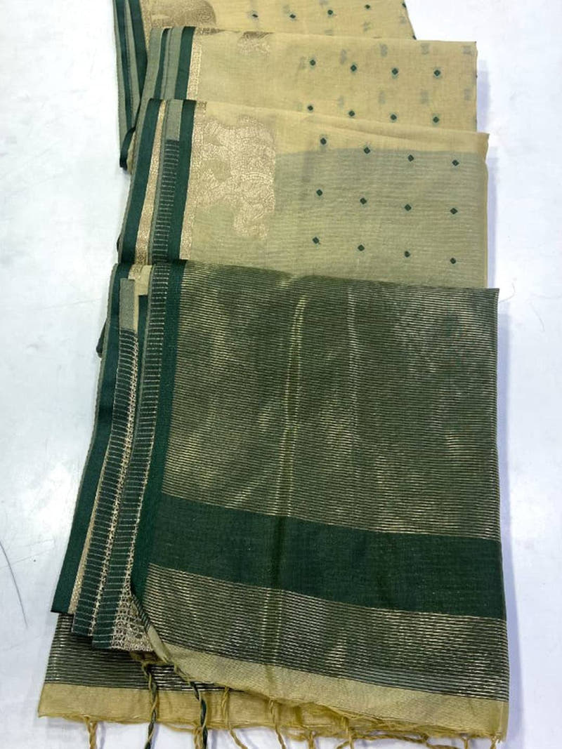 Beige Pure Silk Bandhani Butti Saree