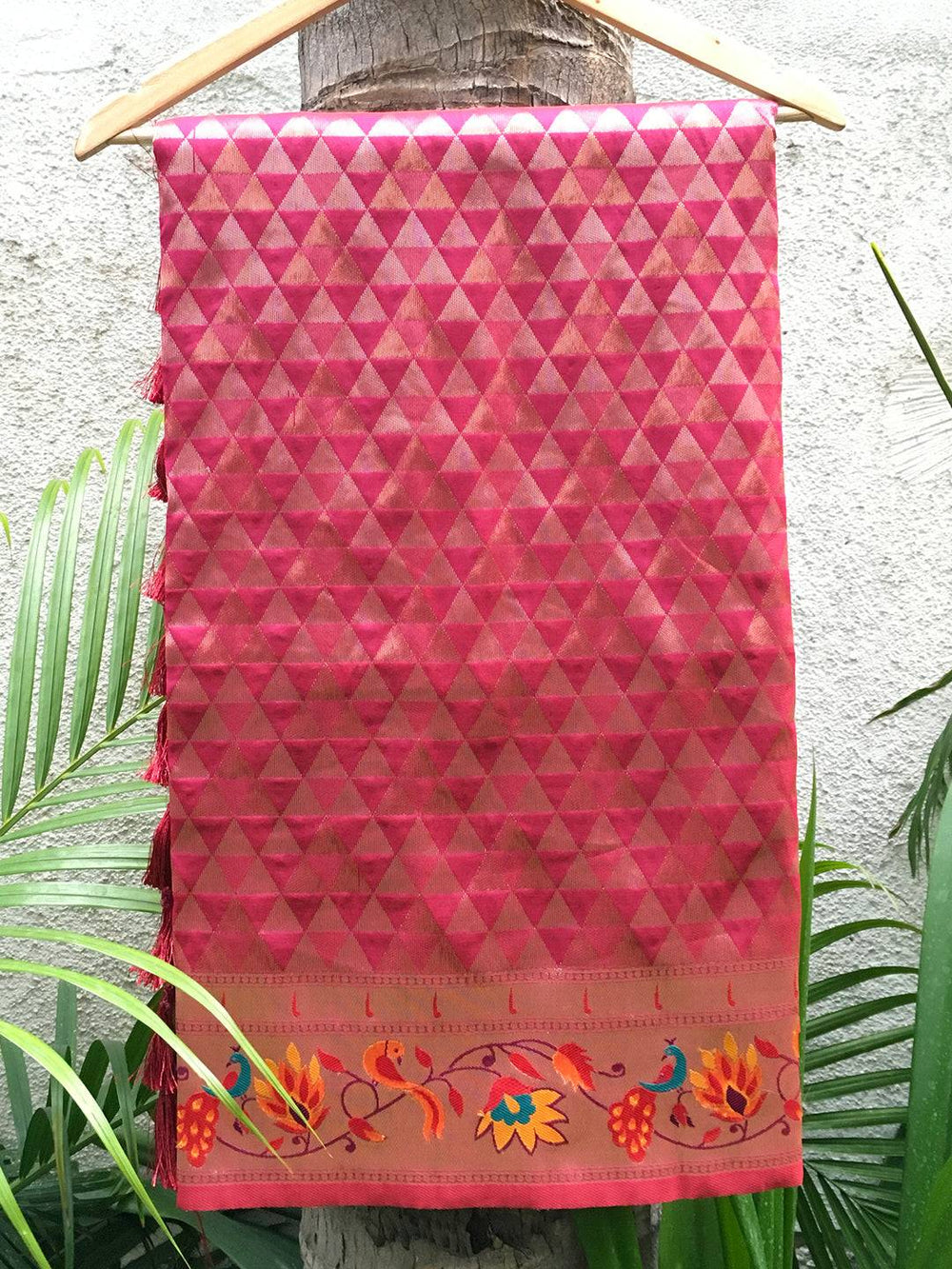 Maroon Silk Blend Paithani Saree fabric with Zari Work details
