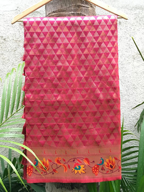 Maroon Silk Blend Woven Zari Work Paithani Saree

