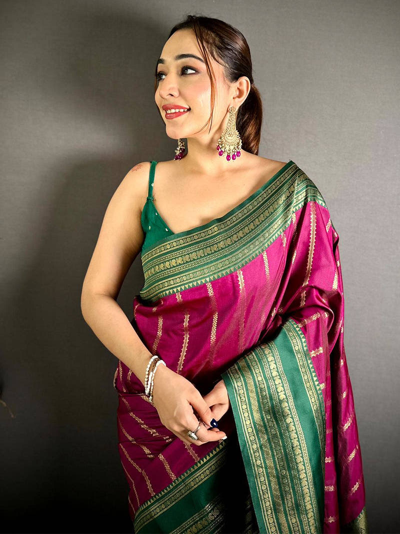 Pink Kankavati Soft Silk Designer Saree