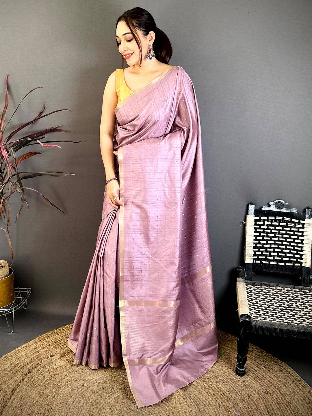 Radiant Slub Tussar Zari Butti Weave Saree