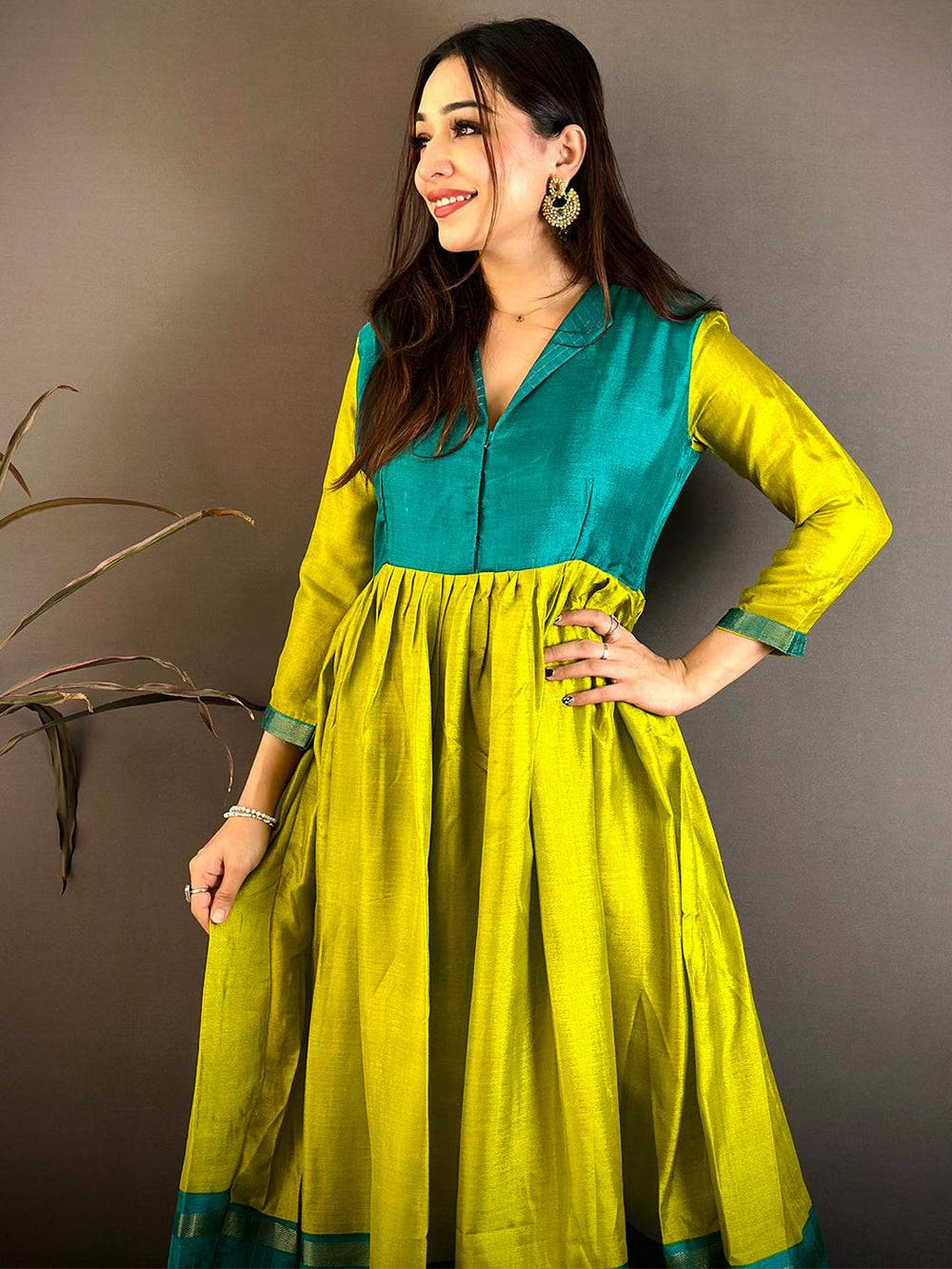 Classic Soft Kota Crepe V Collar Neck Gown