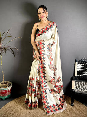 Classic Digital Applique Print Tussar Saree