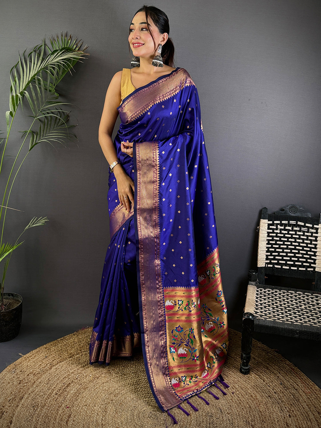 Purple Copper Zari Woven Soft Silk Paithani Saree