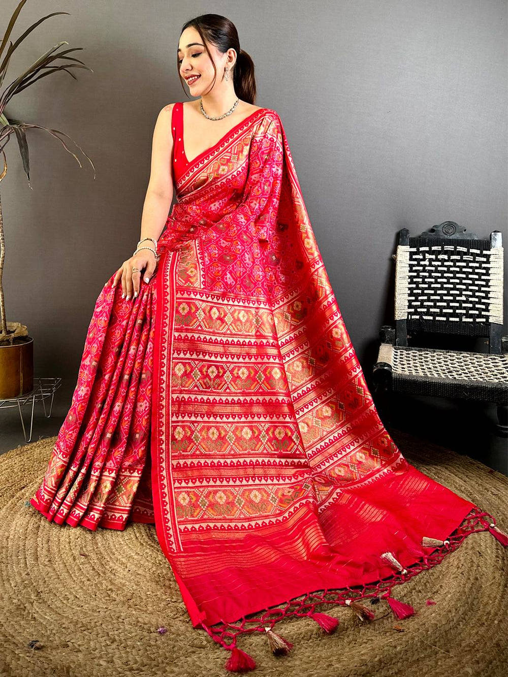 Radiant Semi Ikkat Patola Kanchi Zari Saree