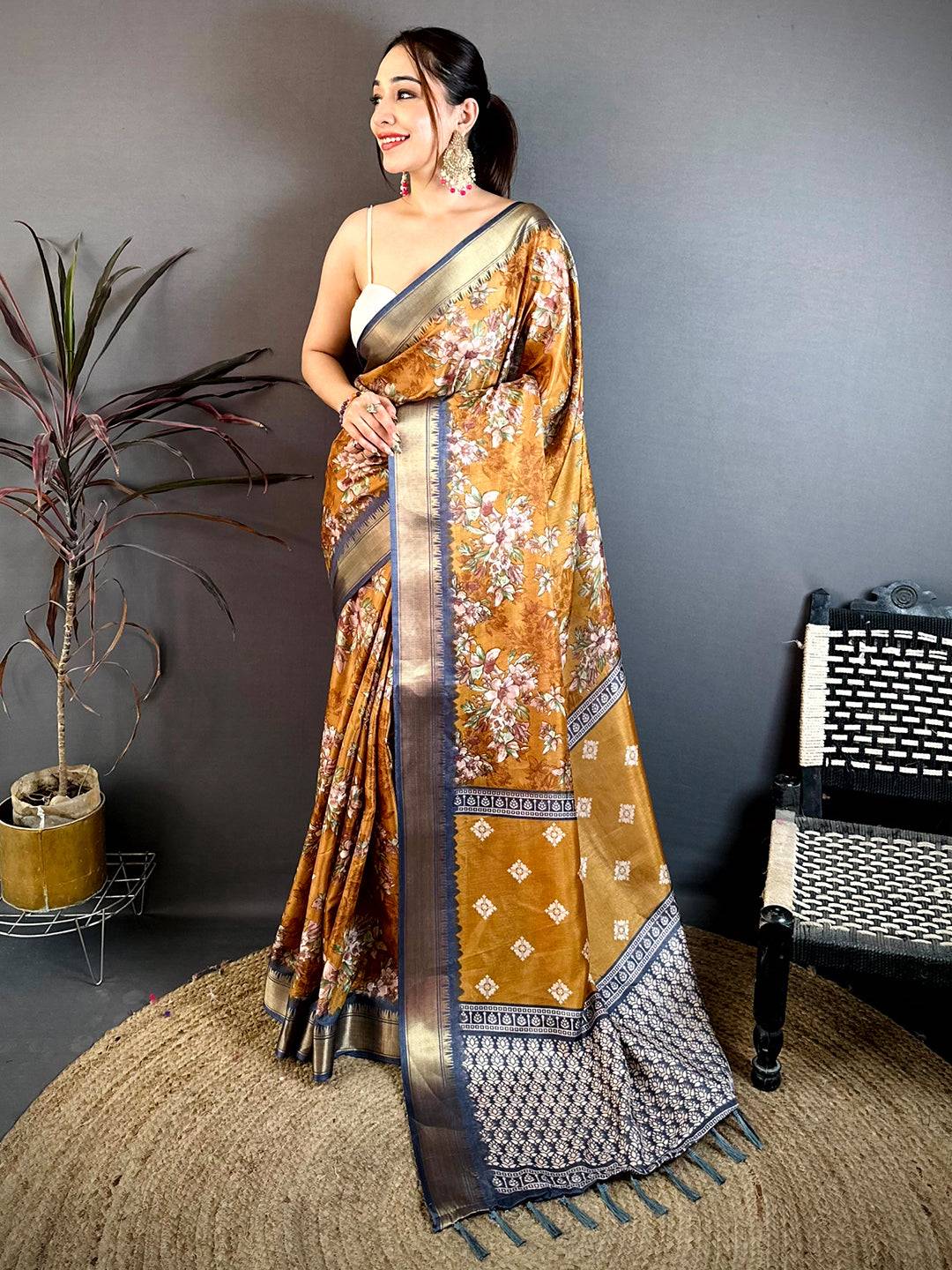 Classic Floral Printed Soft Dola Saree
