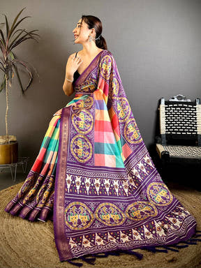 Stylish Digital Check Print Soft Silk Saree