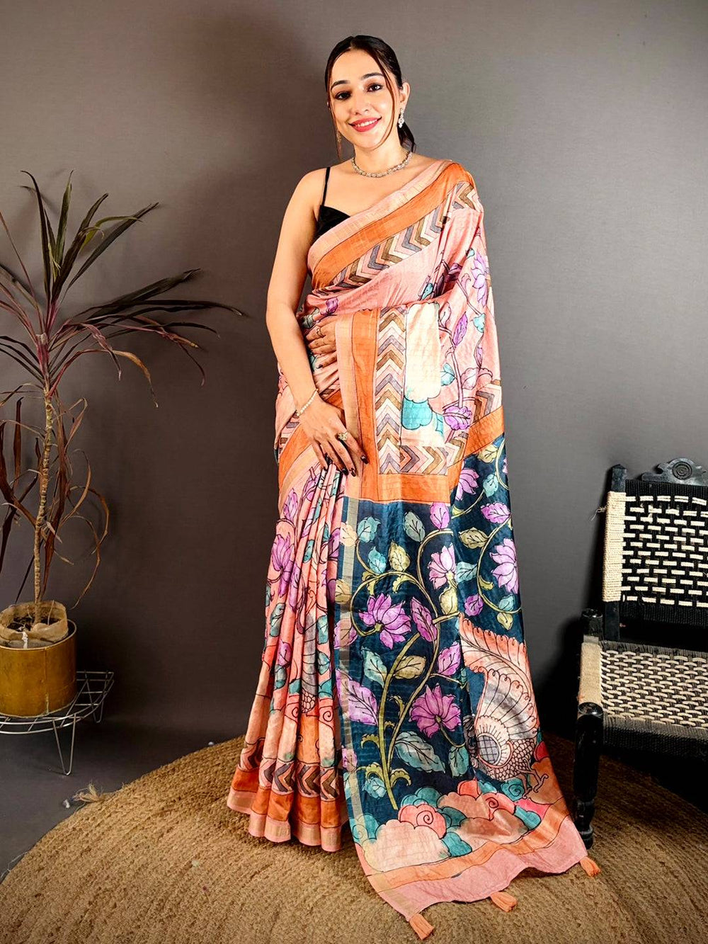Heritage Pen Kalamkari Ghicha Tussar Saree