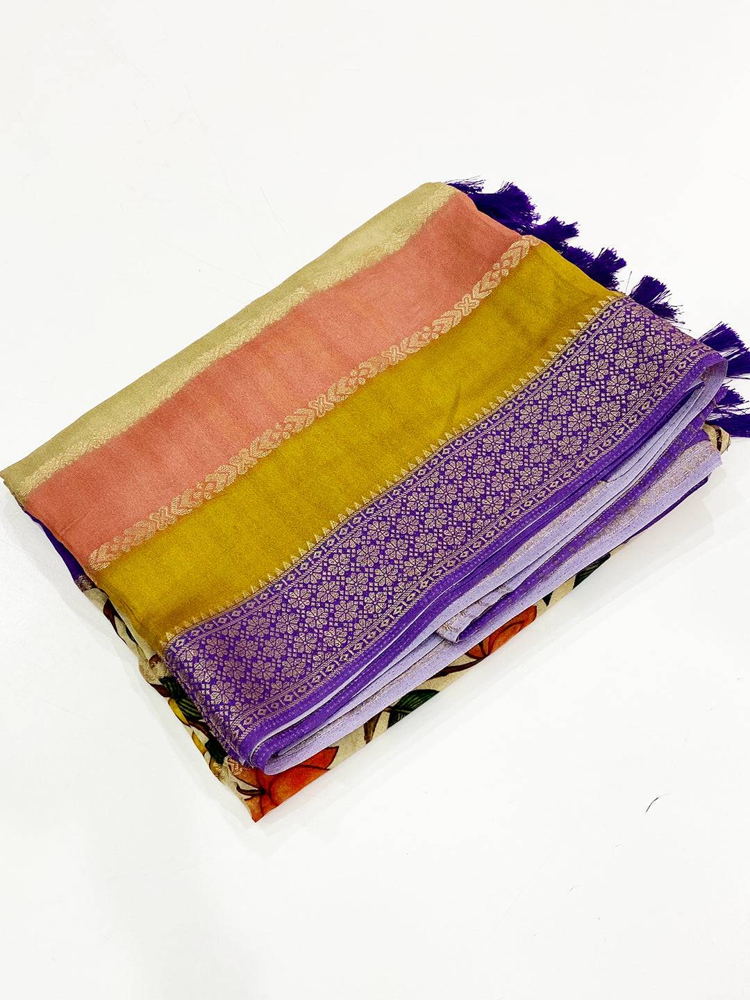 Tradition Soft Silk Floral Zari Stripe Saree