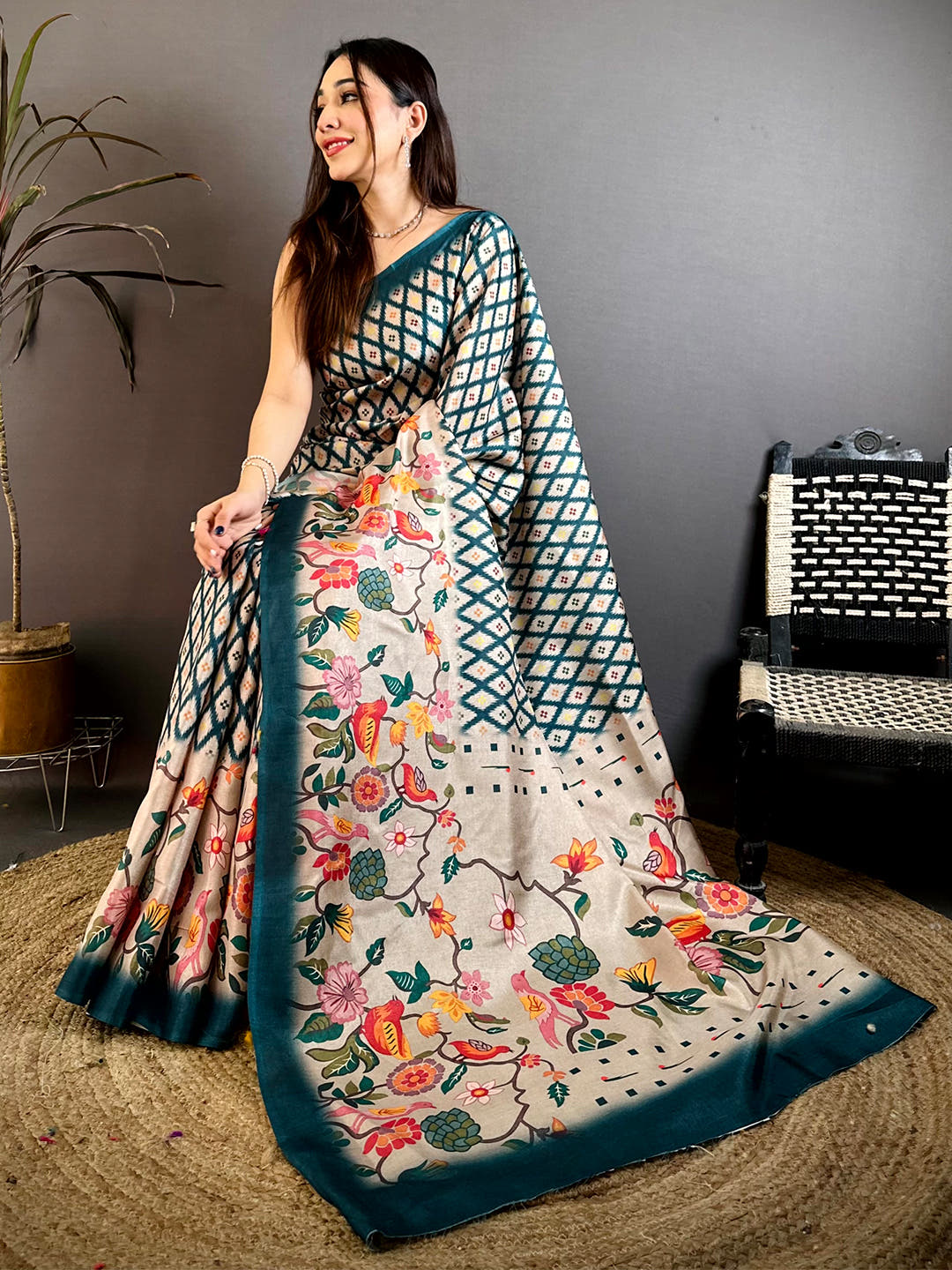 Radiance Tussar Geometric Pattern Saree