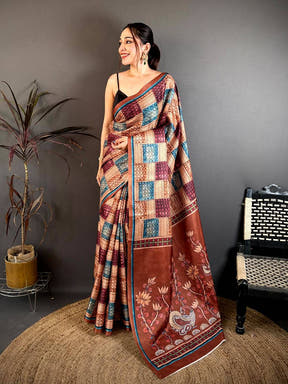 Classic Meenakari Block Print Tussar Saree