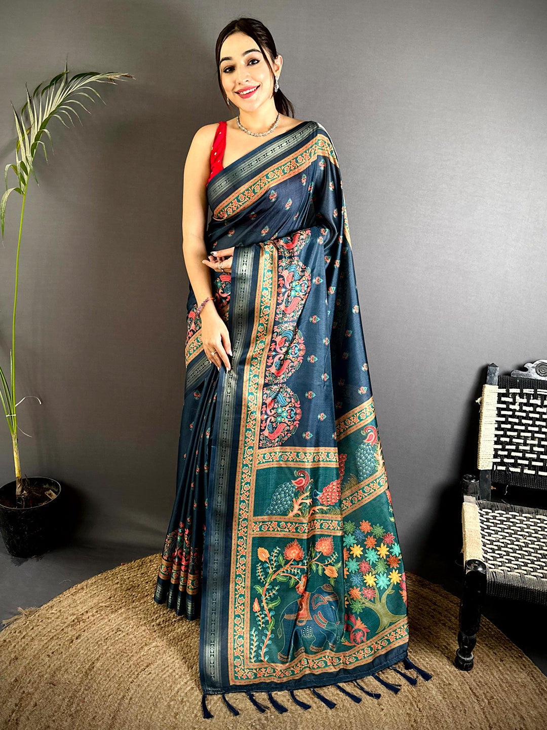 Radiant Kashmiri Print Soft Silk Saree