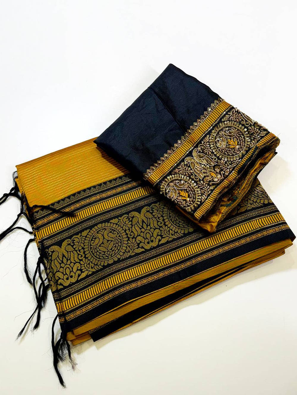 Opulent Copper Weave Katan Silk Saree With Maggam Blouse