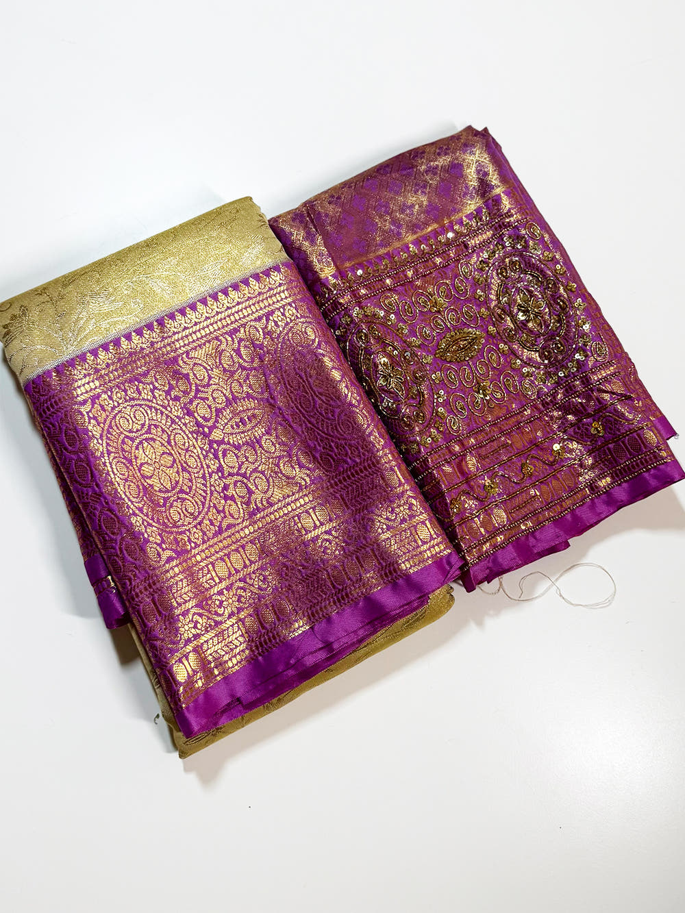Golden Beige Dharmavaram Silk Saree With Maggam Blouse