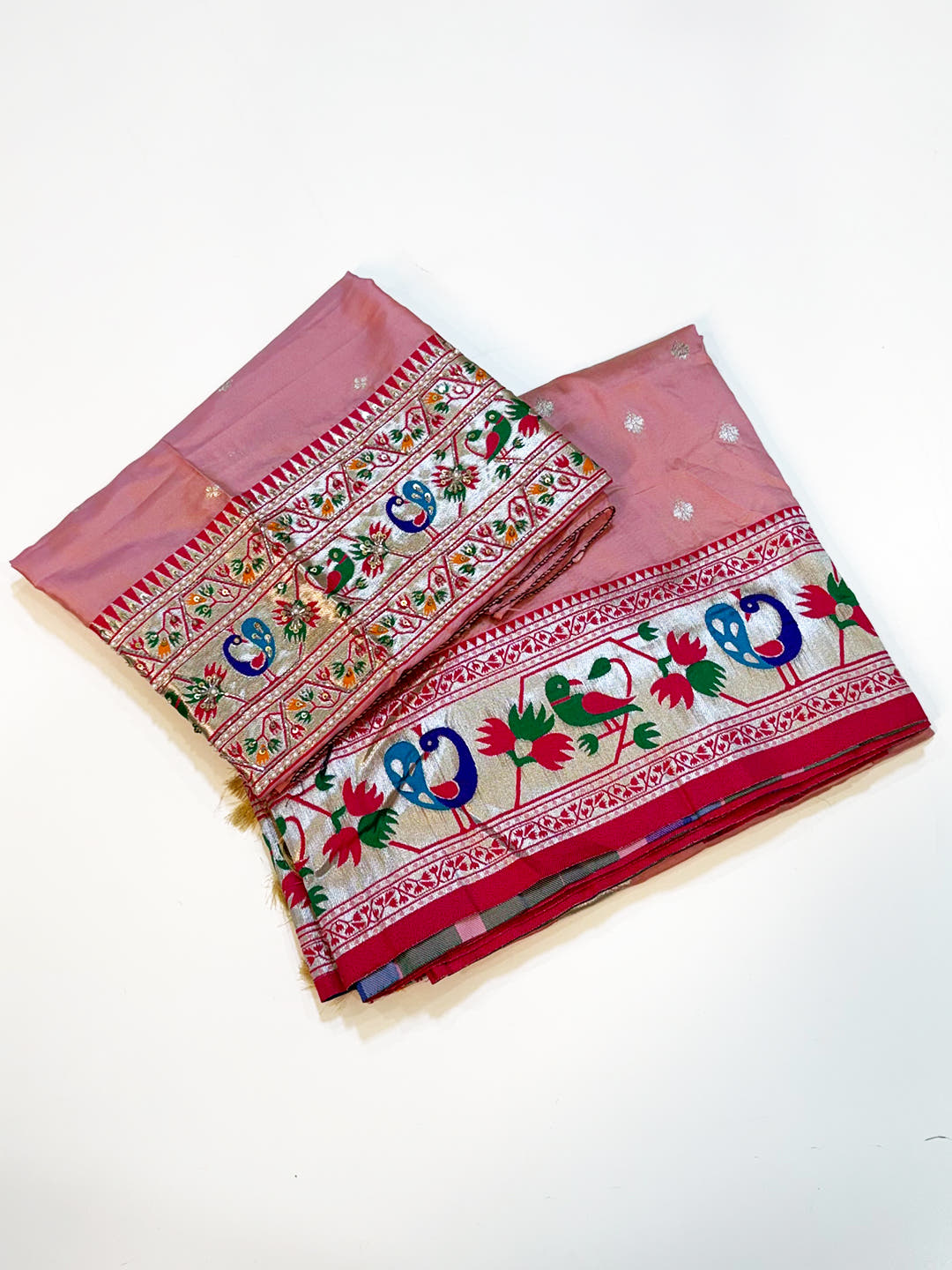 Baby Pink Soft Silk Paithani Meenakari Saree With Maggam Blouse
