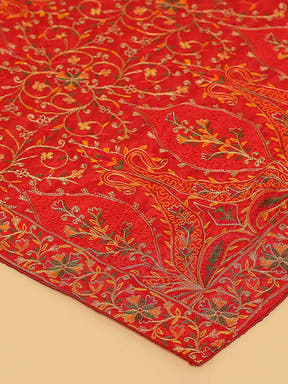 Close-up of Red Poly Chiffon Pashmina Dupatta embroidery