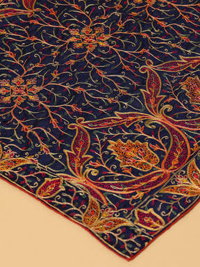 Close-up of Navy Pashmina Dupatta Threadwork