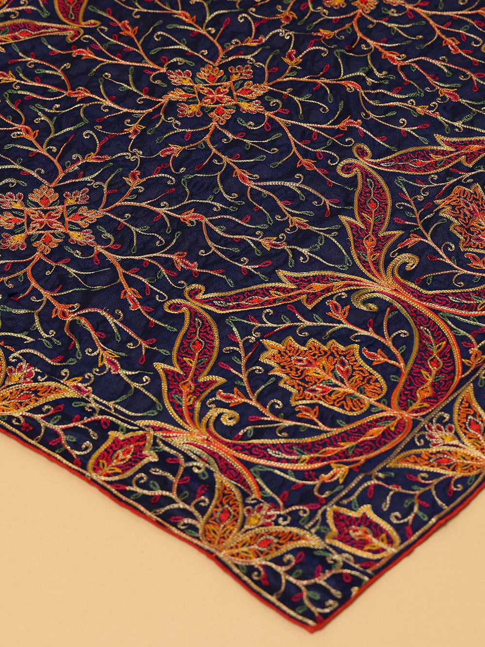 Close-up of Navy Pashmina Dupatta Threadwork