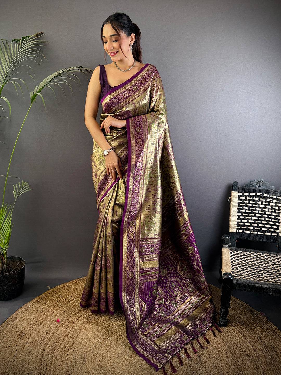 Artistry Warli Gold Zari Dharamavaram Silk Saree