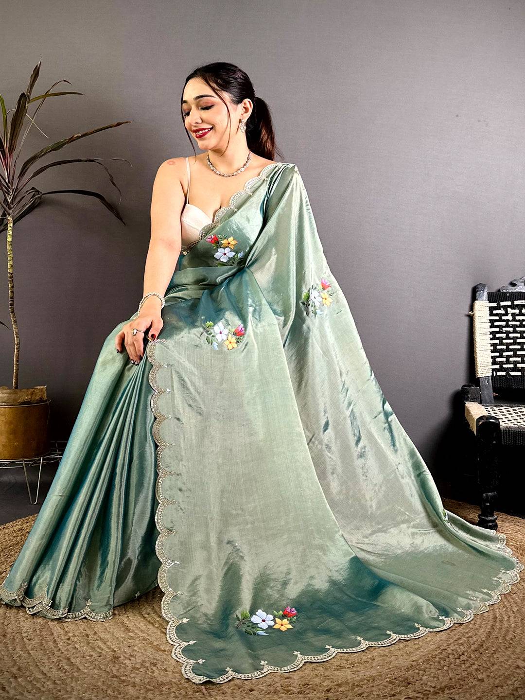 Radiant Digital Floral Satin Silk Saree