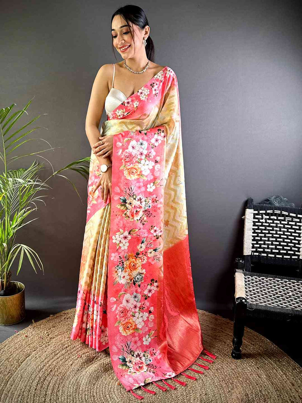 Pink Zari Zigzag Kota Doriya Saree