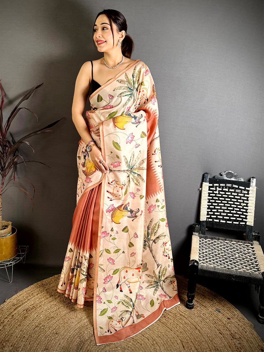 Royal Pichwai Border Semi Tussar Saree