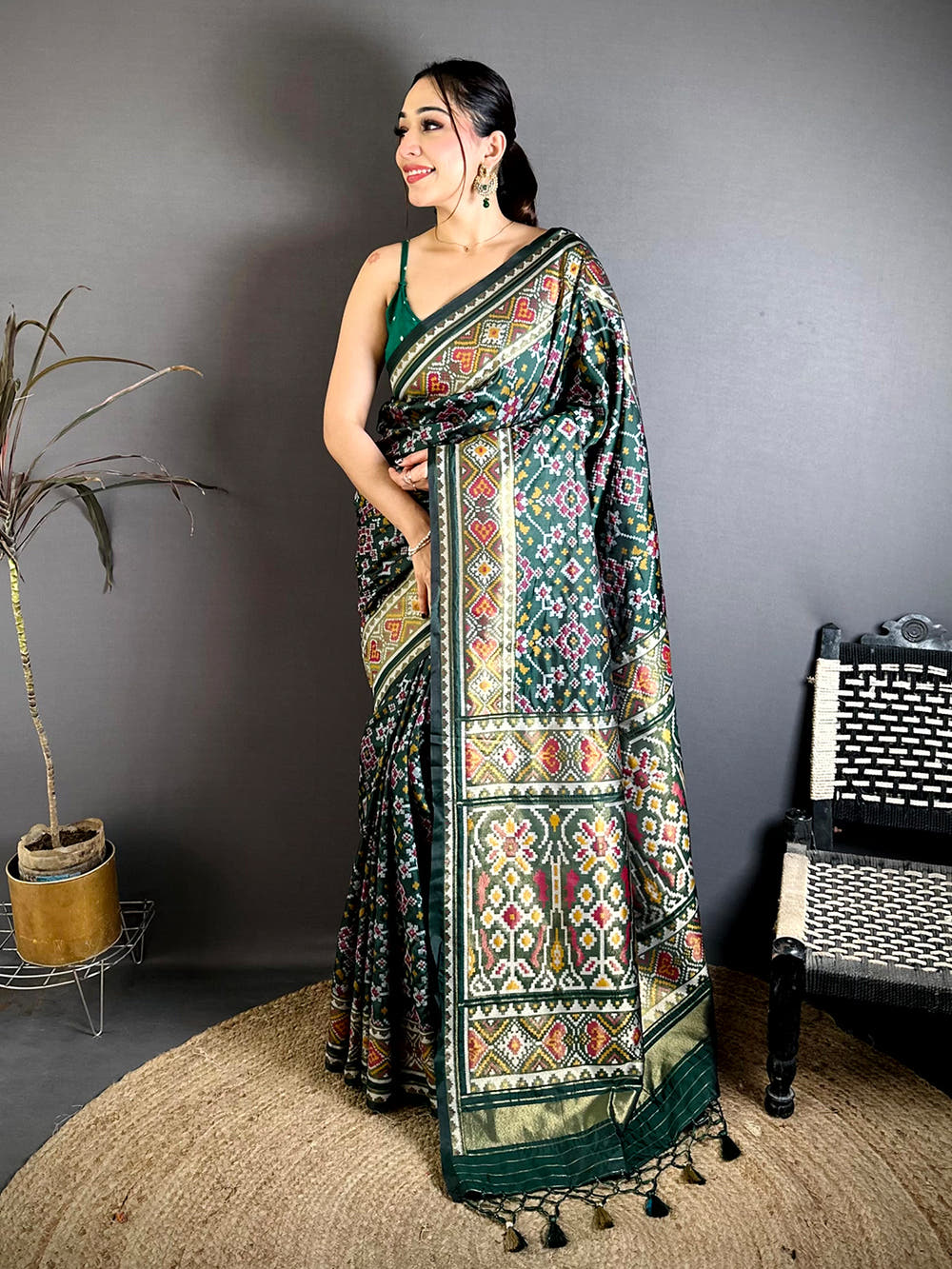 Green Patola Weaving Semi Silk Saree