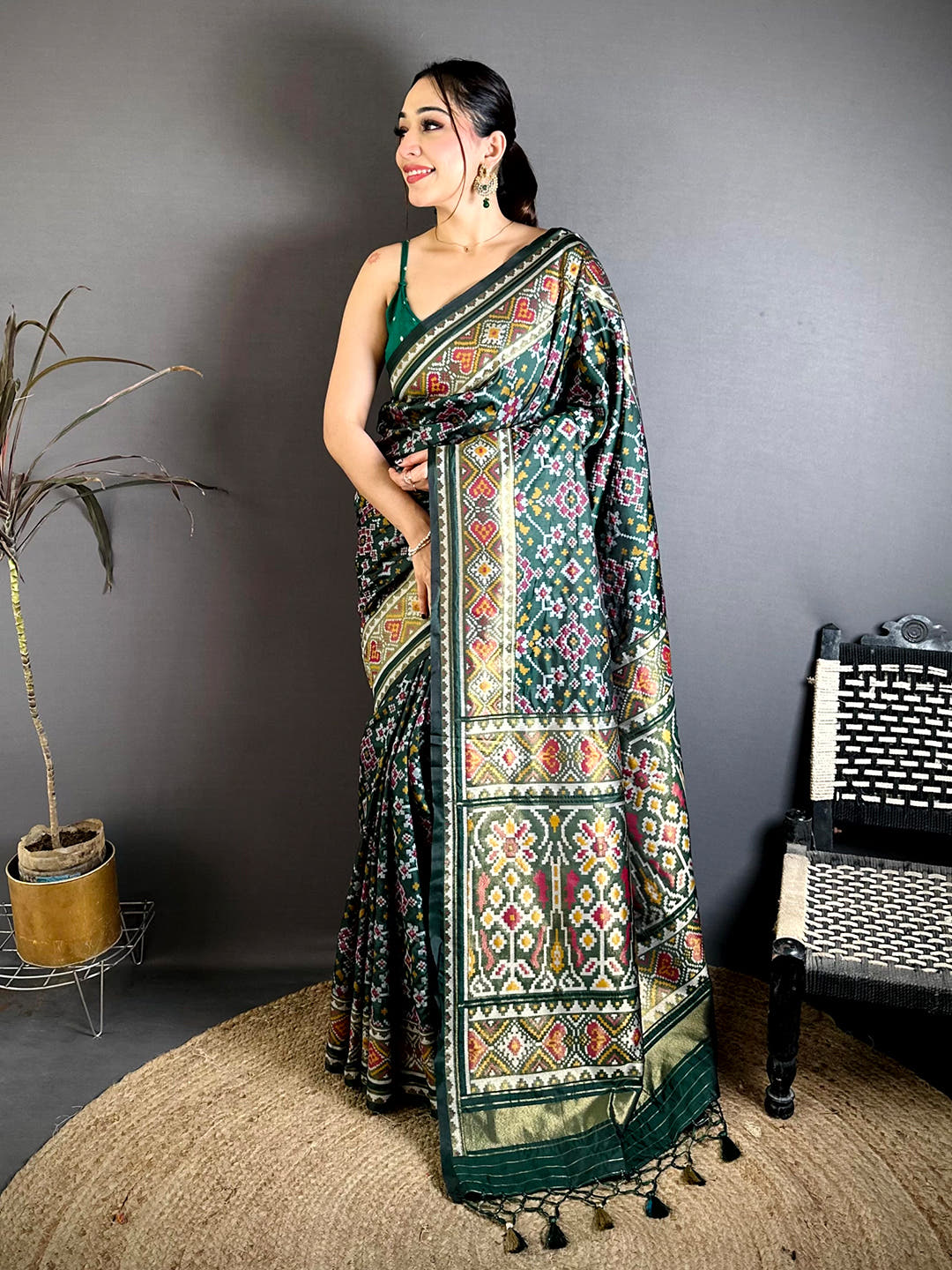 Green Patola Weaving Semi Silk Saree