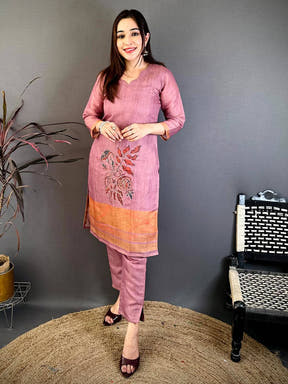 Stylish Floral Jari Work Cotton Kurti